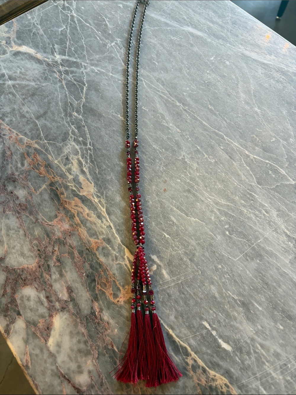 Red Beaded Tassel Necklace - Women Jewelry